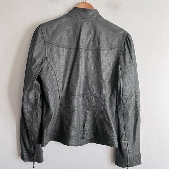 KUT FROM THE KLOTH  Wrinkle Effect Leather Jacket Full Zip Gray Pockets Size L - Picture 2 of 7